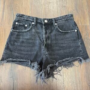 Zara button fly black denim shorts SZ 6
